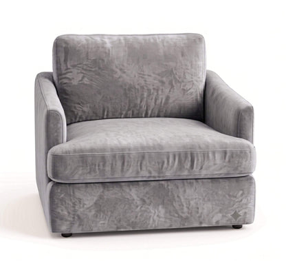 Sillón de un cuerpo Elton color Plata en pana antimanchas importada, silueta simple y minimalista — un sillón simple que combine con todo. Hecho a medida por Tienda de Banquitos.