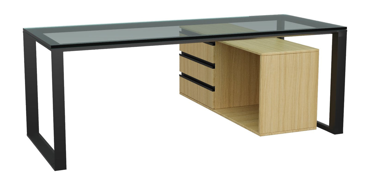 Escritorio gerencial Zen Luxury de Archivos Activos de vidrio con cajonera lateral apoyada