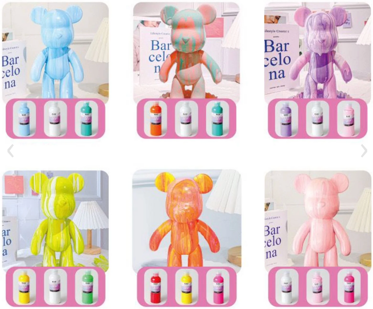 Fluid painting osito bear - kit completo con pinturas, vaso y delantal