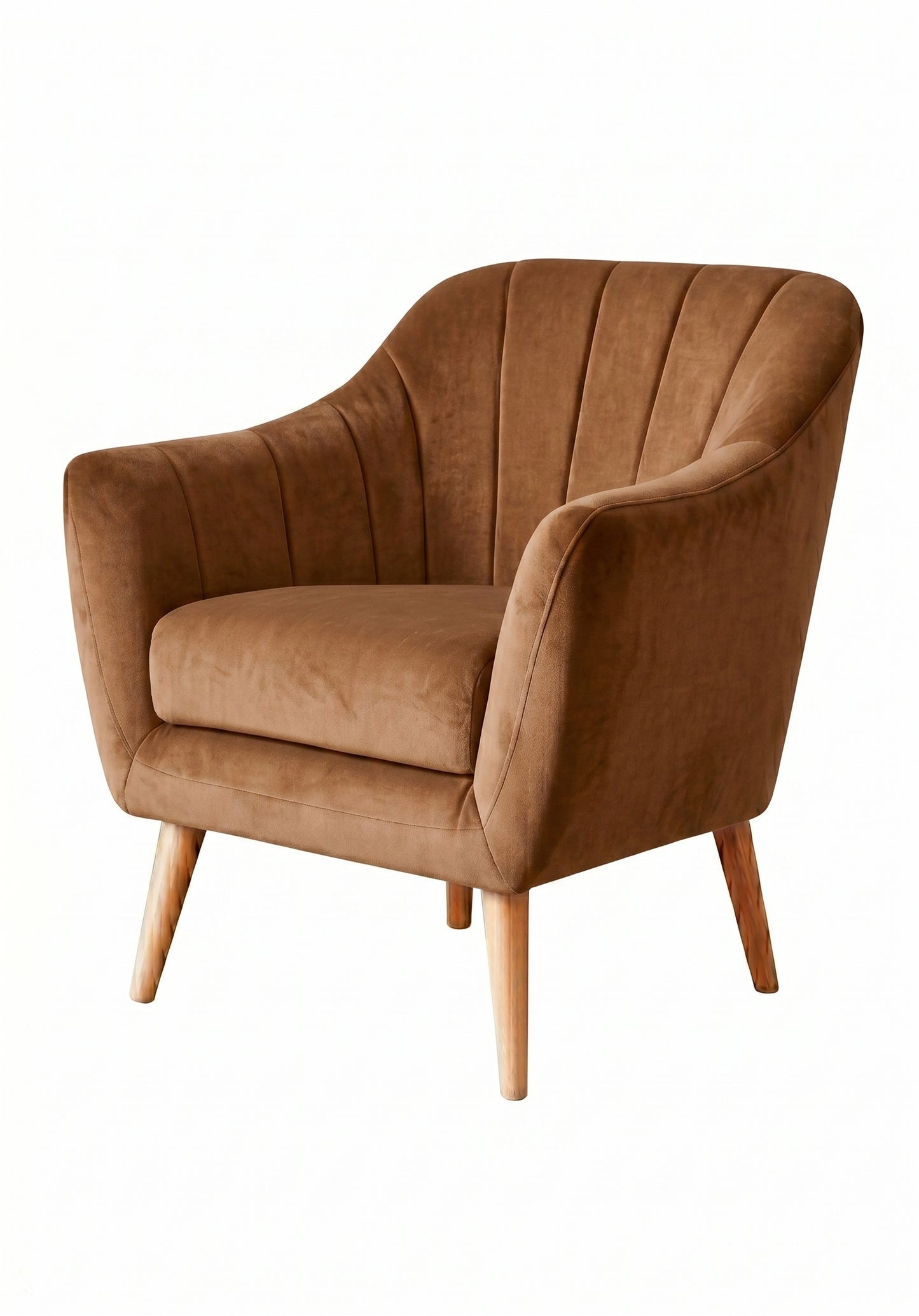 Sillón de un cuerpo Collin color Gamuza en pana antimanchas importada, diseño liviano de respaldo bajo y patas de madera — para un rincón chico del living. Hecho a medida por Tienda de Banquitos.