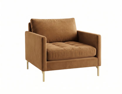 Sillón de un cuerpo Ristretto color Gamuza en pana antimanchas importada, detalle textural en el asiento y patas doradas — para un sillón elegante ideal si recibís visitas seguido. Hecho a medida por Tienda de Banquitos.