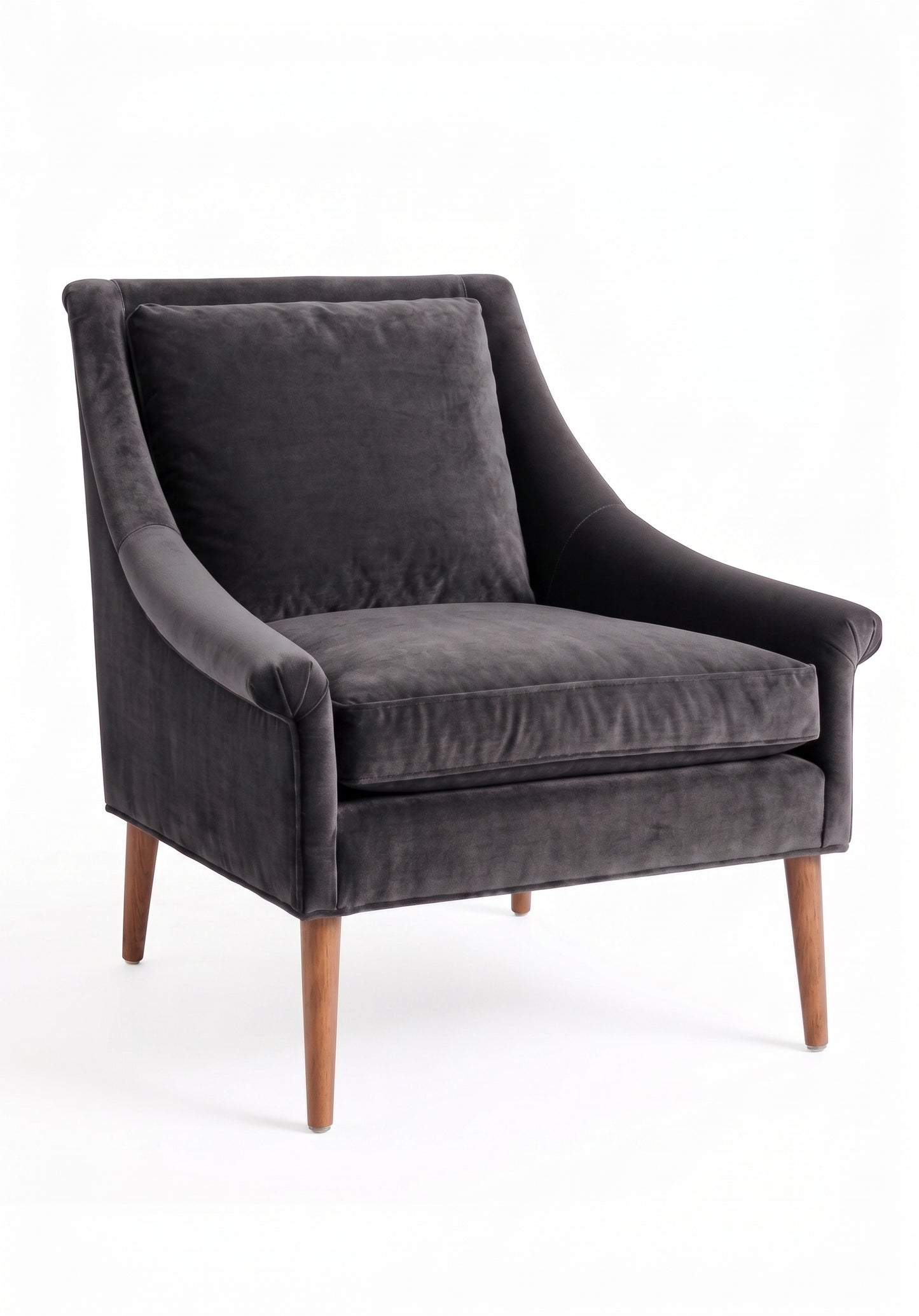 Sillón de un cuerpo Bélgica color Grafito en pana antimanchas importada, diseño simple y envolvente — perfecto para un espacio de lectura sereno. Hecho a medida por Tienda de Banquitos.