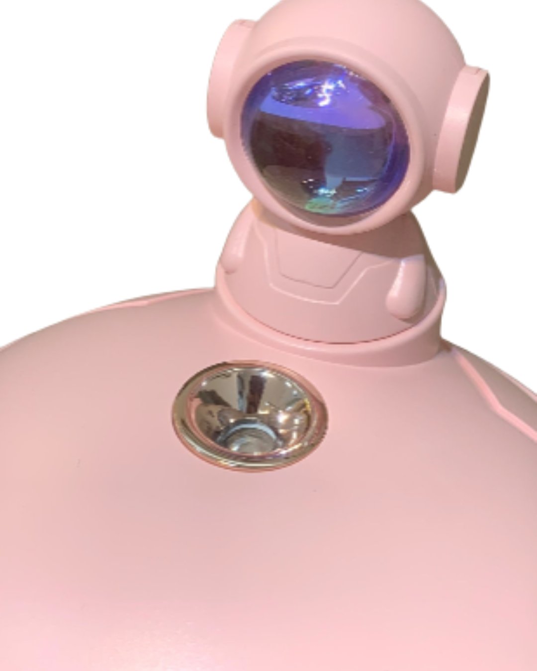 Detalle de la cabeza del astronauta Sunshine rosa y la salida de vapor de la base