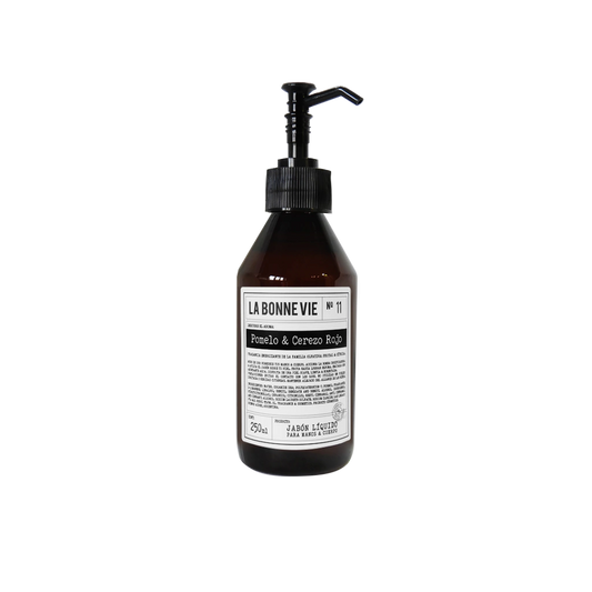Jabón líquido La Bonne Vie de 250 ml, aroma N°11 Pomelo y Cerezo Rojo, con bomba dosificadora negra