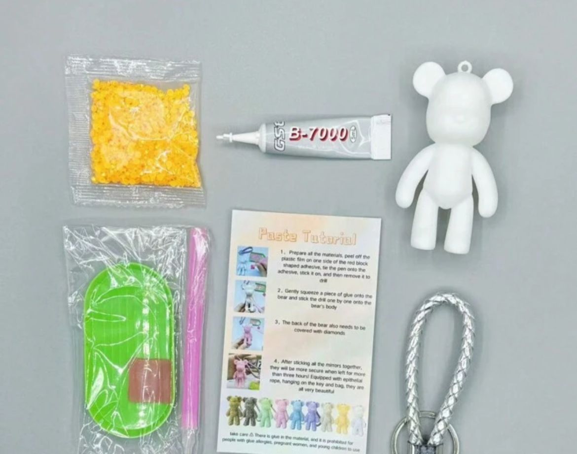Kit Diamond Painting Osito Llavero - joya artesanal con diamantes de colores 7cm