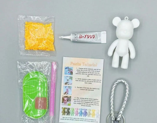 Kit Diamond Painting Osito Llavero - joya artesanal con diamantes de colores 7cm