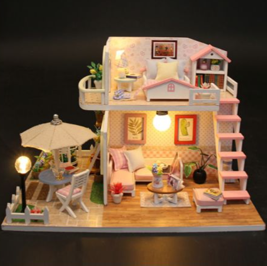 Kit Do It Yourself Casita Barbie con Luces - casa de muñecas en miniatura con luces LED