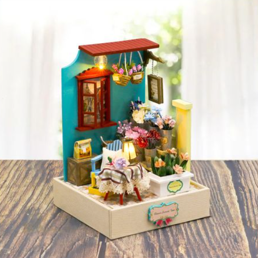 Kit Do It Yourself Florería con Luces - casa florería en miniatura armable con luces LED