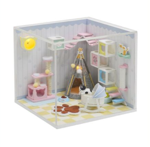 Kit Do It Yourself Gatitos con Luces - casita de gatitos en miniatura con luces LED