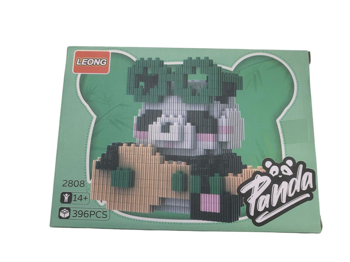 Caja del panda Tohuí, modelo 2808 de 396 piezas, con moño verde y almohadón beige