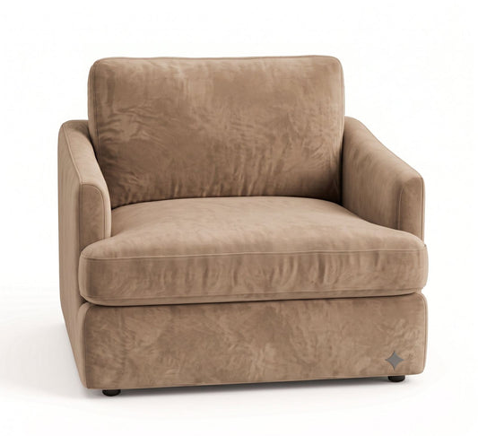 Sillón de un cuerpo Elton color Latte en pana antimanchas importada, silueta simple y minimalista — para un living que combine con cualquier estilo sin complicarse. Hecho a medida por Tienda de Banquitos.