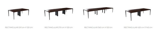 Medidas de la mesa de reunión línea Eter de Archivos Activos: versiones rectangulares de distinto largo