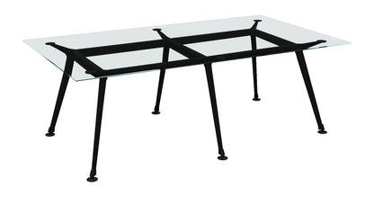 Mesa de reunión Avant de Archivos Activos rectangular con tapa de vidrio y patas negras inclinadas
