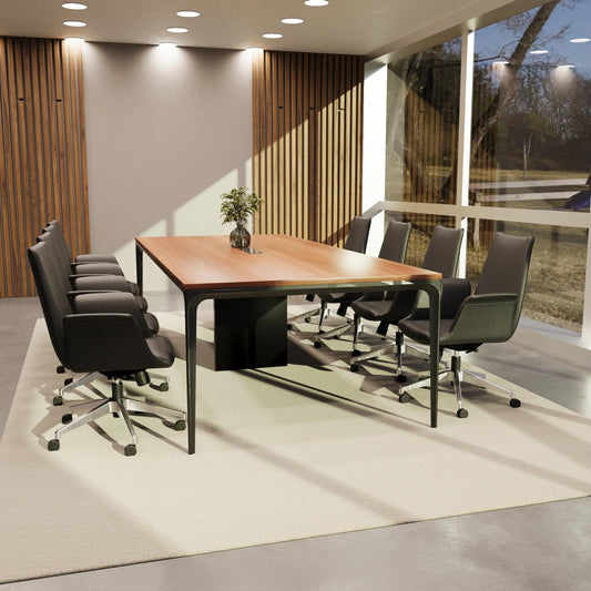 Sala de reuniones con mesa Eter de Archivos Activos de madera y sillas gerenciales