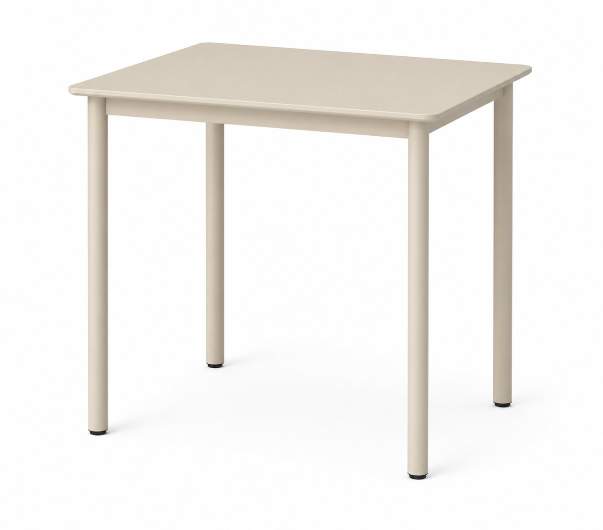 Mesa Prott cuadrada fija en color crema, con cuatro patas rectas de caño