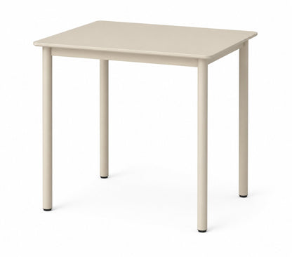 Mesa Prott cuadrada fija en color crema, con cuatro patas rectas de caño