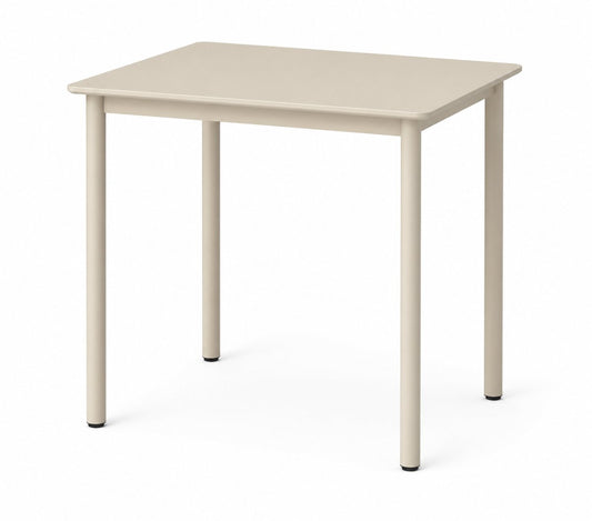 Mesa Prott cuadrada fija en color crema, con cuatro patas rectas de caño