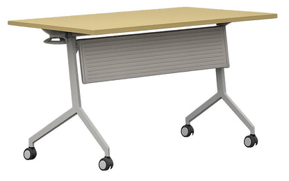 Mesa rebatible Spin de Archivos Activos con tapa clara, faldón perforado y ruedas