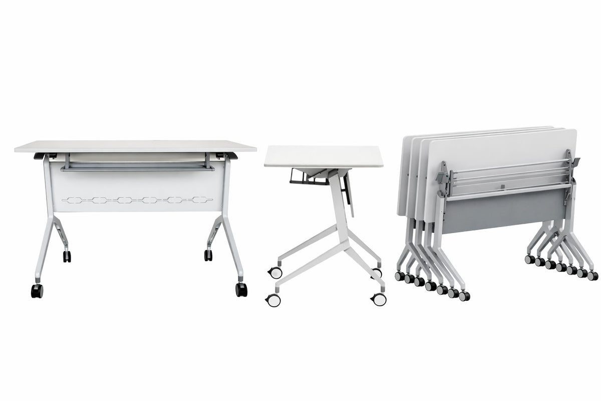 Mesa rebatible Spin de Archivos Activos abierta, plegándose y cuatro plegadas encastradas