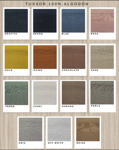 Muestrario de telas y colores disponibles para el sofá Orlando (mismo muestrario que el sofá Comfy) - Tienda de Banquitos