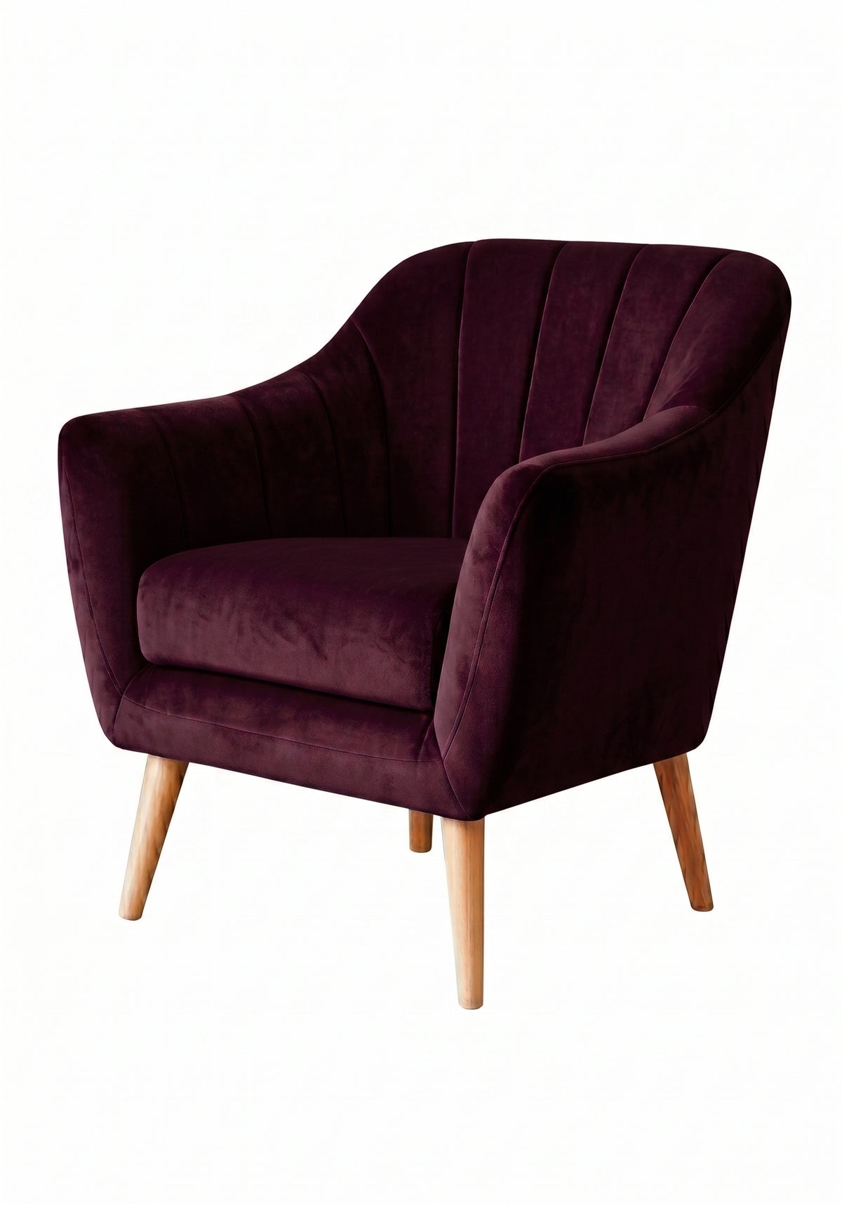 Sillón de un cuerpo Collin color Obispo en pana antimanchas importada, diseño liviano de respaldo bajo y patas de madera — perfecto como sillón de dormitorio. Hecho a medida por Tienda de Banquitos.