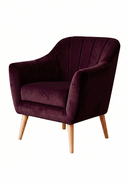 Sillón de un cuerpo Collin color Obispo en pana antimanchas importada, diseño liviano de respaldo bajo y patas de madera — perfecto como sillón de dormitorio. Hecho a medida por Tienda de Banquitos.