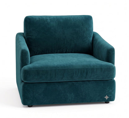 Sillón de un cuerpo Elton color Océano en pana antimanchas importada, silueta simple y minimalista — la opción versátil para no tener que elegir un estilo definido. Hecho a medida por Tienda de Banquitos.