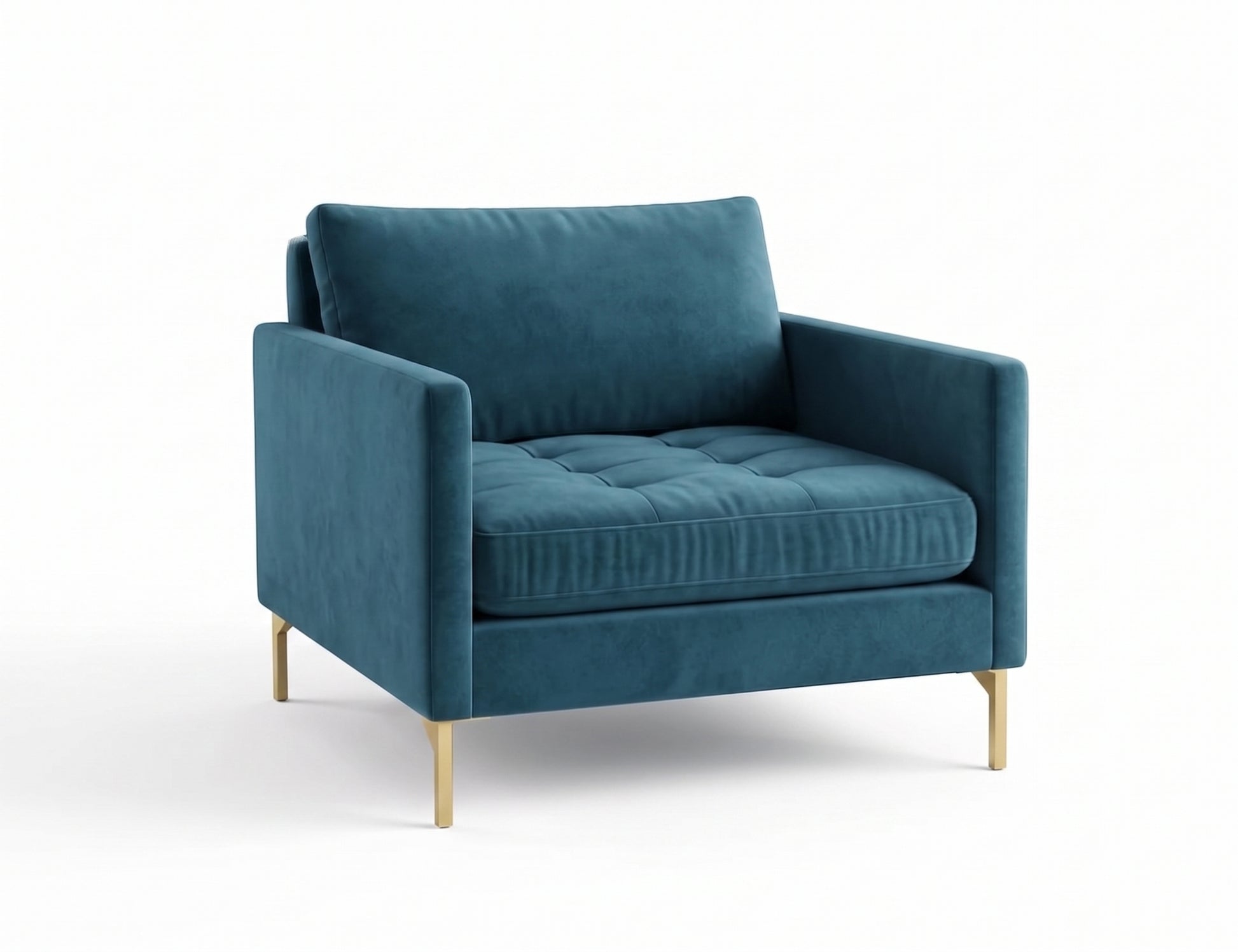 Sillón de un cuerpo Ristretto color Océano en pana antimanchas importada, detalle textural en el asiento y patas doradas — con un toque elegante para destacar. Hecho a medida por Tienda de Banquitos.