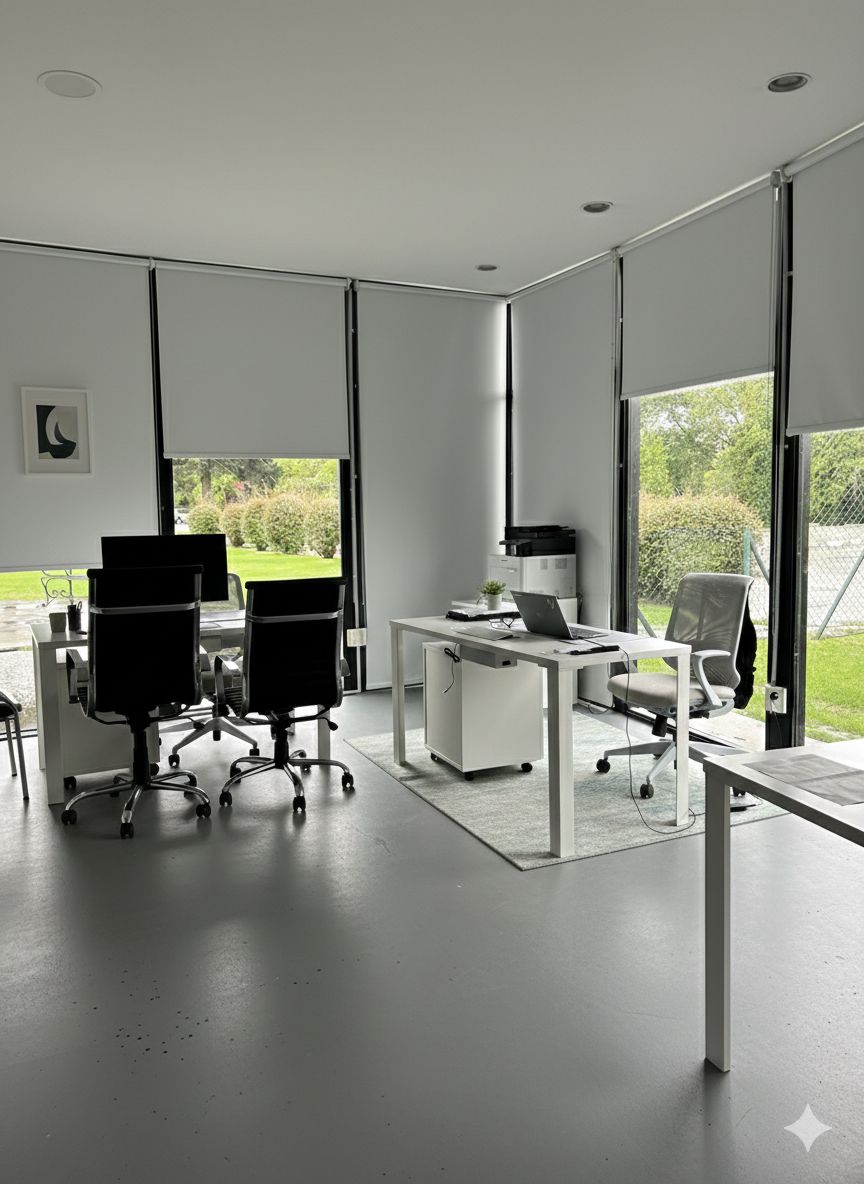 Sillas gerenciales Alumina negras y silla Aston mediana en las oficinas de River Camp