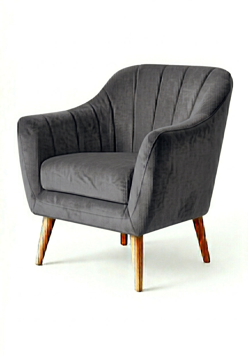 Sillón de un cuerpo Collin color Onix en pana antimanchas importada, diseño liviano de respaldo bajo y patas de madera — para un rincón chico del living. Hecho a medida por Tienda de Banquitos.