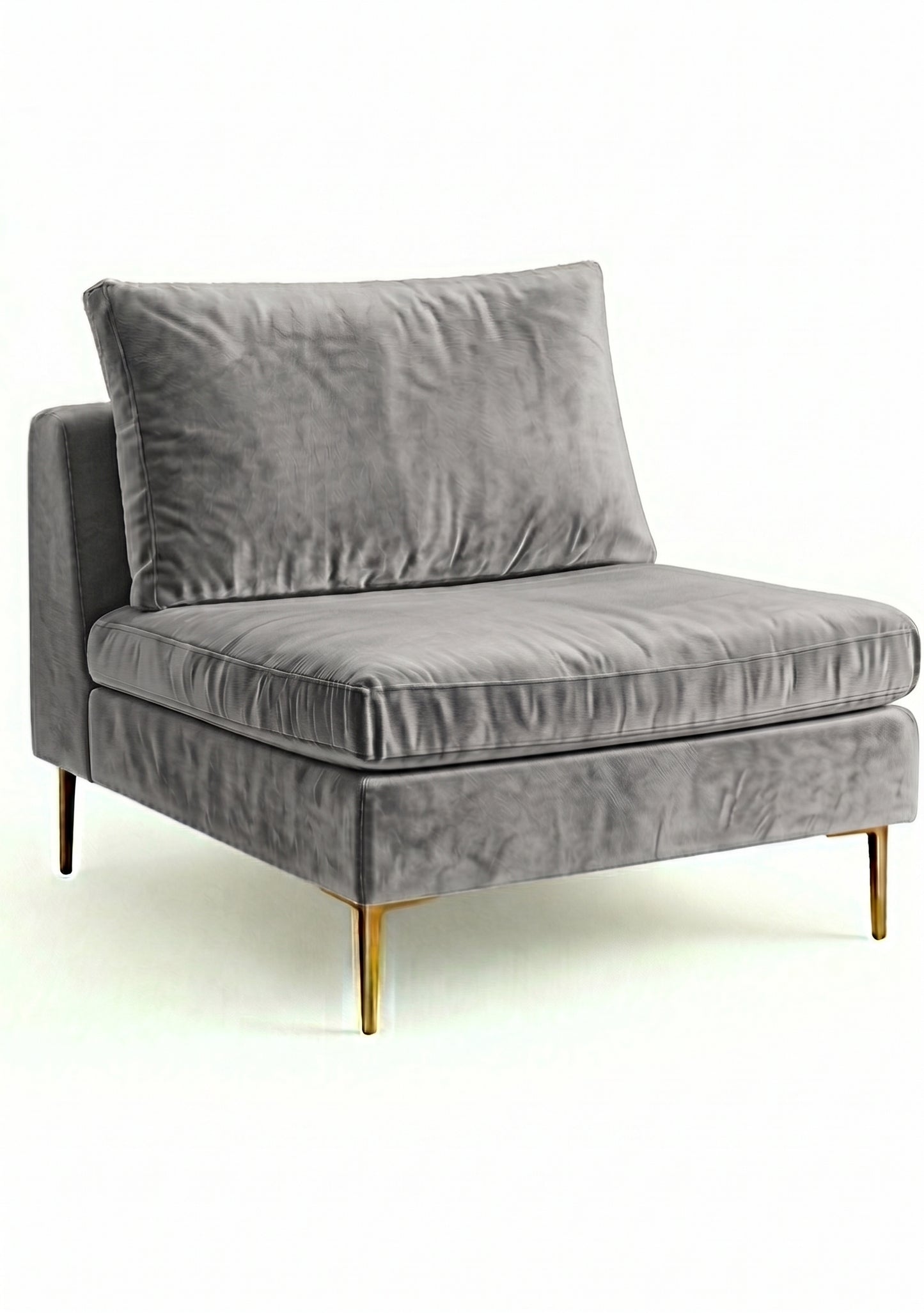 Sillón Edlyn premium en color onyx, sin apoyabrazos, estructura de madera maciza y patas de aluminio dorado – Tienda de Banquitos