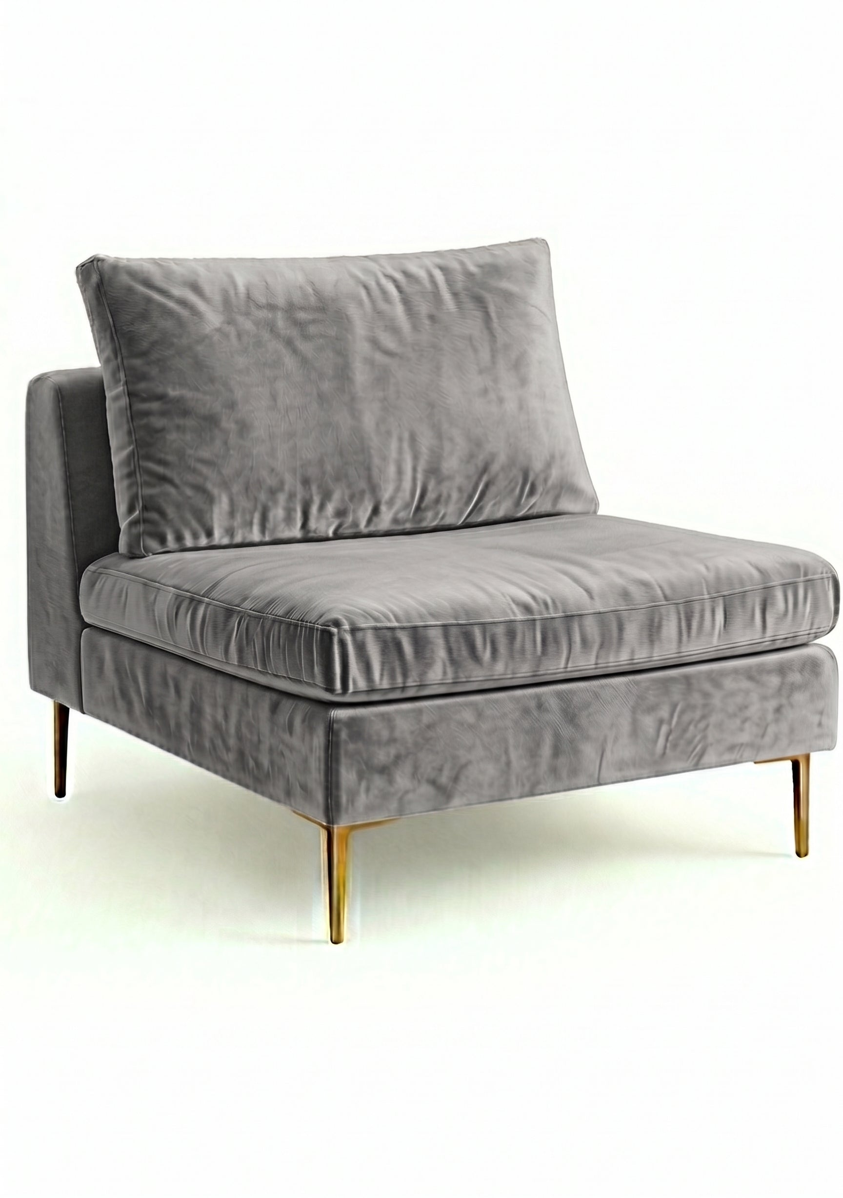 Sillón Edlyn premium en color onyx, sin apoyabrazos, estructura de madera maciza y patas de aluminio dorado – Tienda de Banquitos