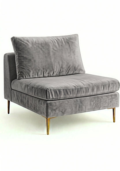 Sillón Edlyn premium en color onyx, sin apoyabrazos, estructura de madera maciza y patas de aluminio dorado – Tienda de Banquitos