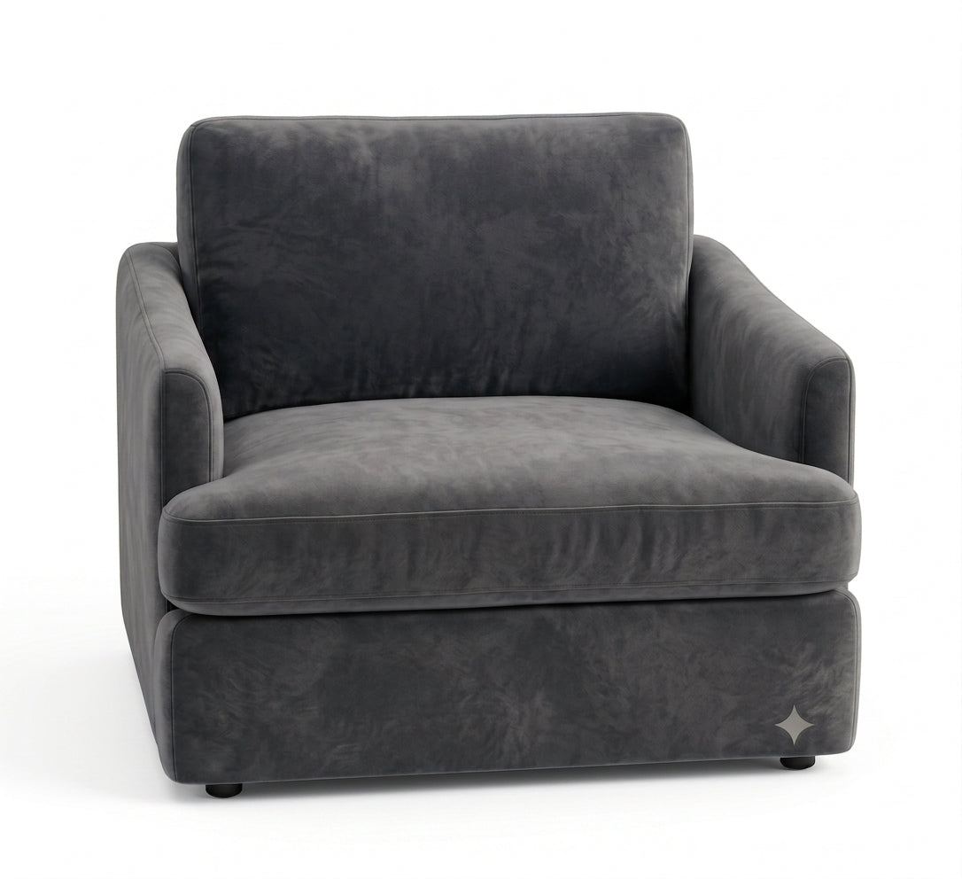 Sillón de un cuerpo Elton color Onix en pana antimanchas importada, silueta simple y minimalista — un sillón simple que combine con todo. Hecho a medida por Tienda de Banquitos.