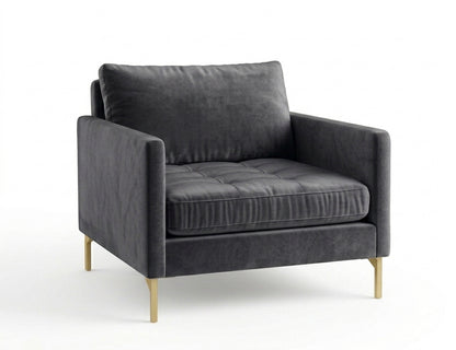 Sillón de un cuerpo Ristretto color Onix en pana antimanchas importada, detalle textural en el asiento y patas doradas — con un toque elegante para destacar. Hecho a medida por Tienda de Banquitos.