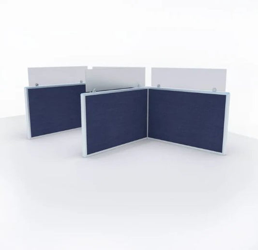Panelería AW Activewall de Archivos Activos con paneles tapizados azules y vidrio superior
