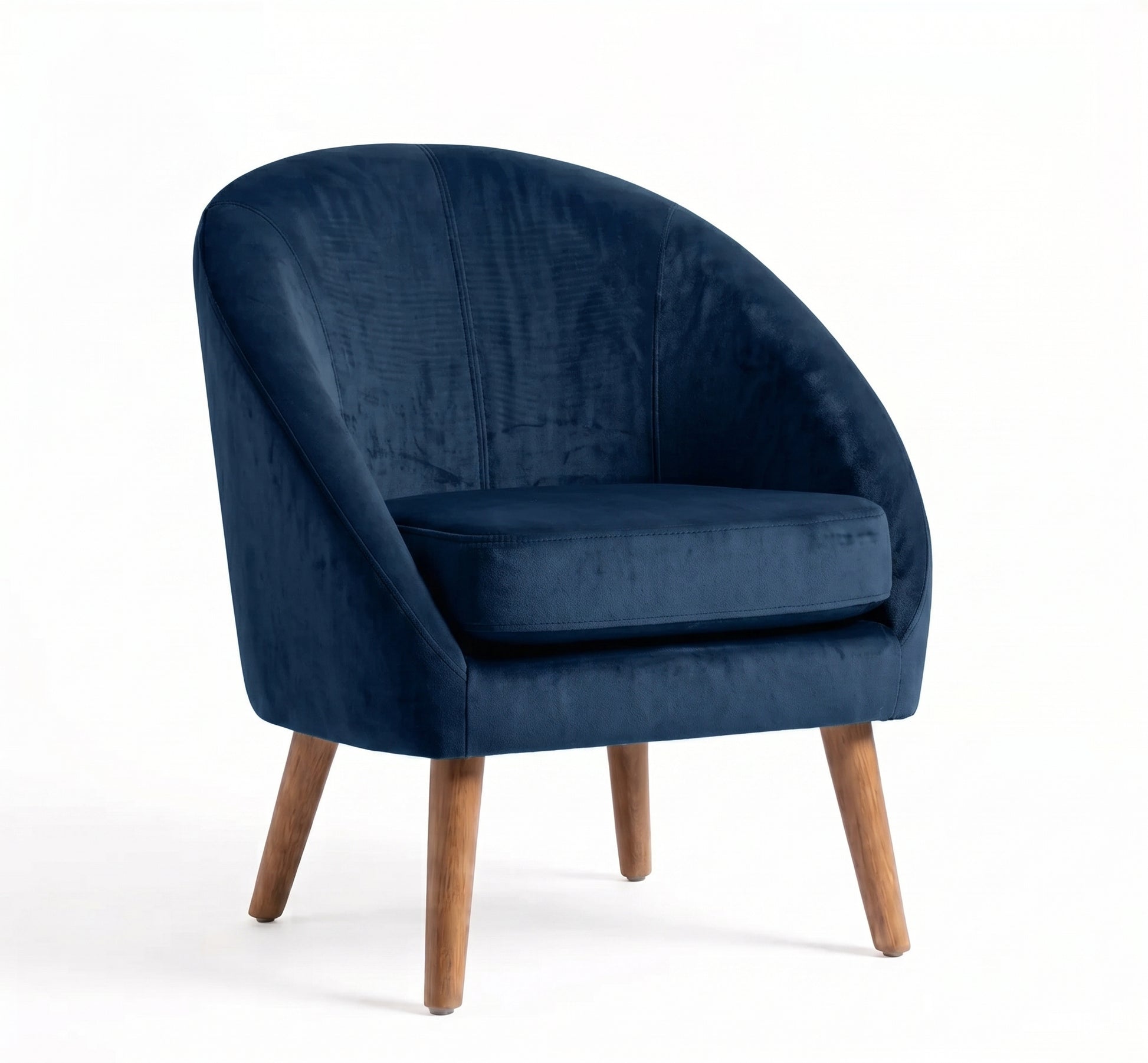 Sillón de un cuerpo Paris color Azul en pana antimanchas importada, forma redonda y compacta con apoyabrazos integrados — ideal para un living compacto. Hecho a medida por Tienda de Banquitos.