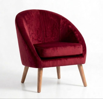 Sillón de un cuerpo Paris color Bordó en pana antimanchas importada, forma redonda y compacta con apoyabrazos integrados — ideal para un living compacto. Hecho a medida por Tienda de Banquitos.