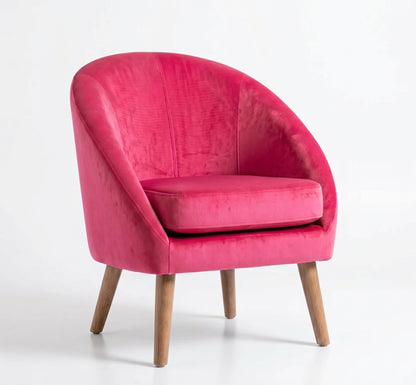 Sillón de un cuerpo Paris color Chicle en pana antimanchas importada, forma redonda y compacta con apoyabrazos integrados — ideal para un living compacto. Hecho a medida por Tienda de Banquitos.