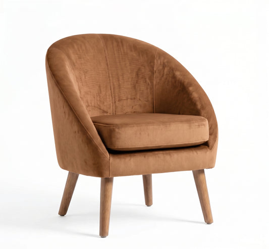 Sillón de un cuerpo Paris color Gamuza en pana antimanchas importada, forma redonda y compacta con apoyabrazos integrados — ideal para un living compacto. Hecho a medida por Tienda de Banquitos.