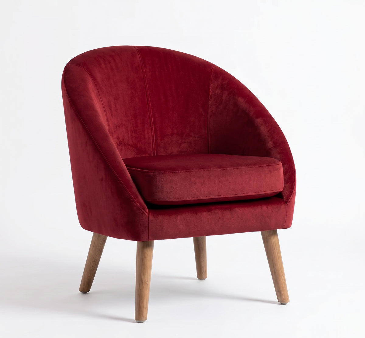 Sillón de un cuerpo Paris color Rojo en pana antimanchas importada, forma redonda y compacta con apoyabrazos integrados — pensado para espacios chicos o departamentos. Hecho a medida por Tienda de Banquitos.