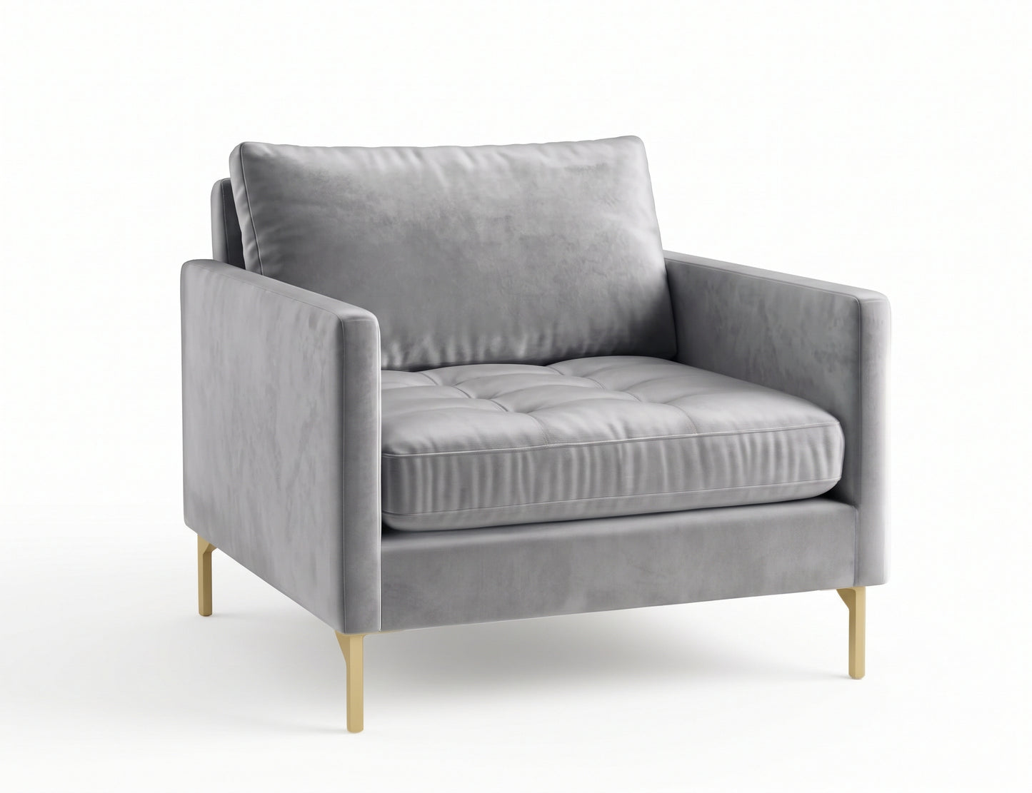 Sillón de un cuerpo Ristretto color Plata en pana antimanchas importada, detalle textural en el asiento y patas doradas — que le da onda al living. Hecho a medida por Tienda de Banquitos.