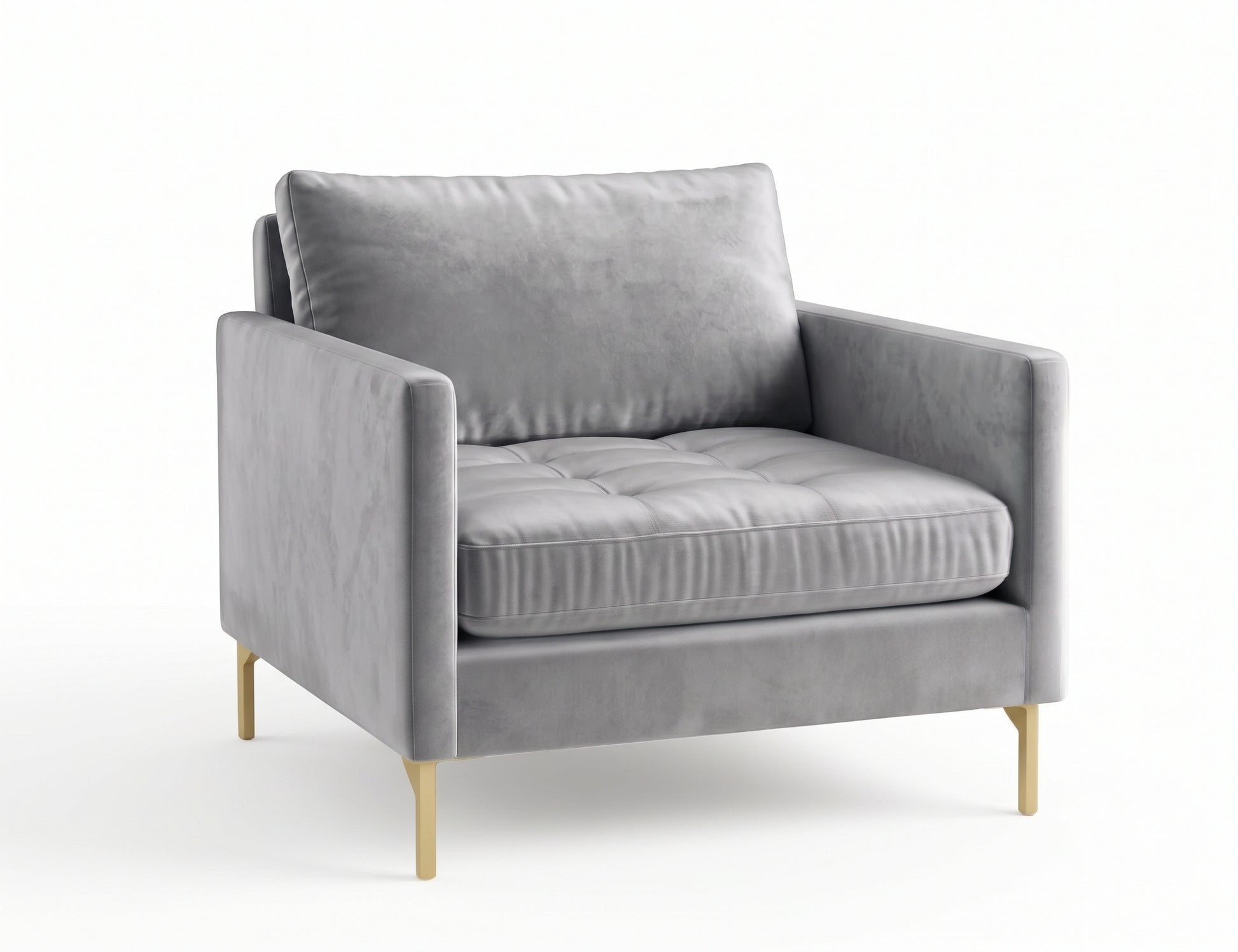 Sillón de un cuerpo Ristretto color Plata en pana antimanchas importada, detalle textural en el asiento y patas doradas — que le da onda al living. Hecho a medida por Tienda de Banquitos.