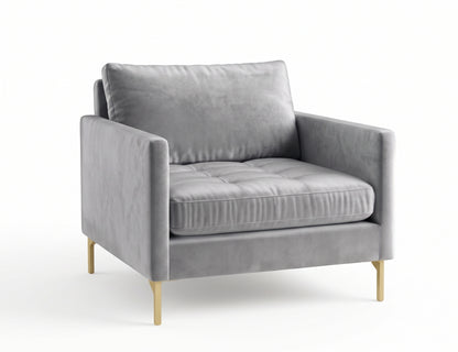Sillón de un cuerpo Ristretto color Plata en pana antimanchas importada, detalle textural en el asiento y patas doradas — que le da onda al living. Hecho a medida por Tienda de Banquitos.