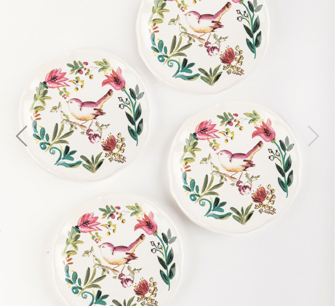 Plato playo decorativo pajaritos - detalle del diseño floral