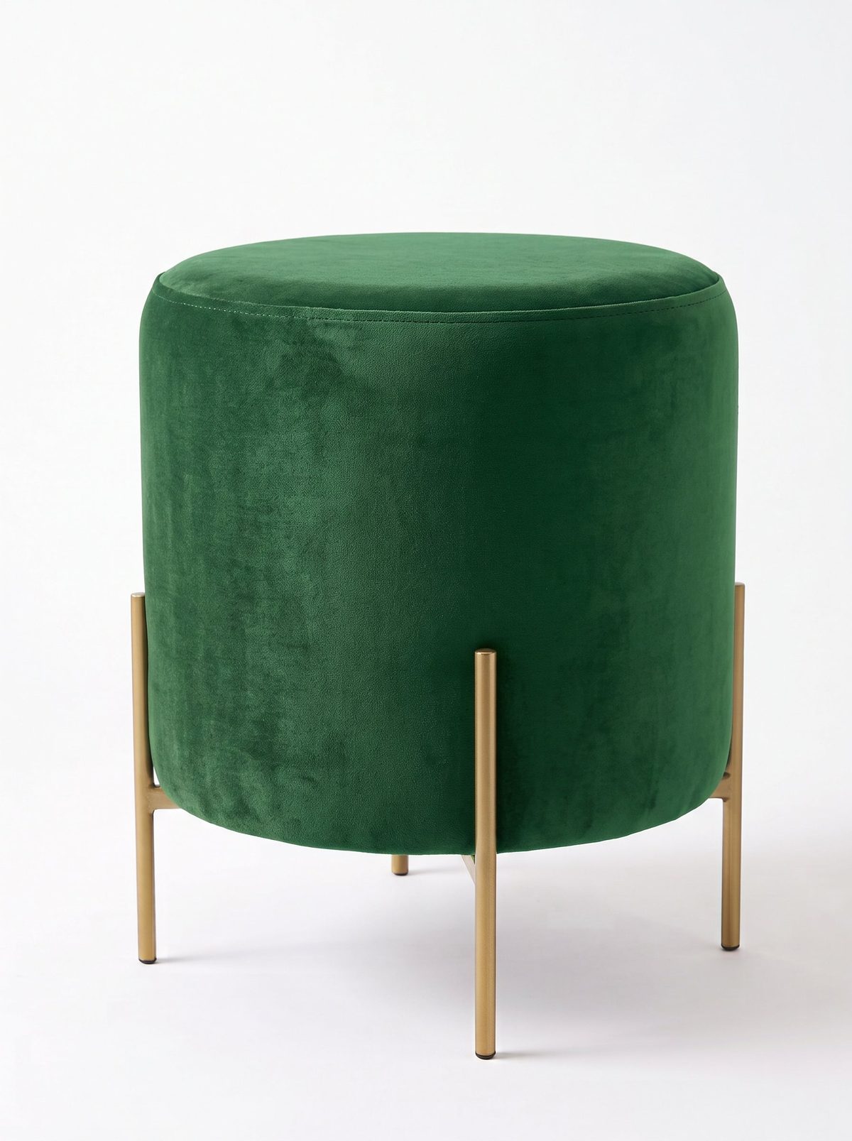 Puff Estrella redondo en pana antimanchas color Verde inglés, con patas de metal doradas