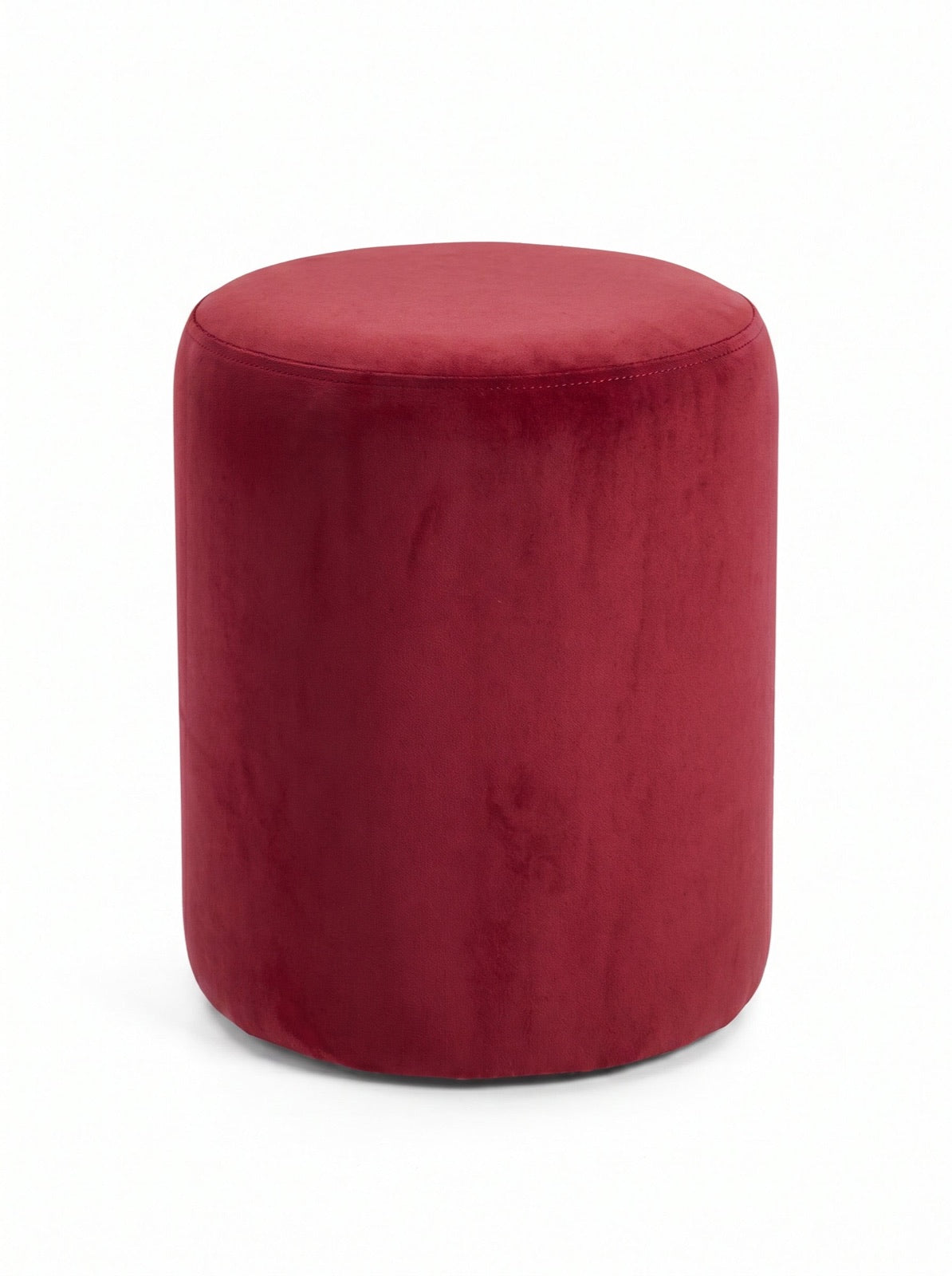 Puff Fina en pana antimanchas color Bordo, redondo y sin patas, imagen ilustrativa - Tienda de Banquitos