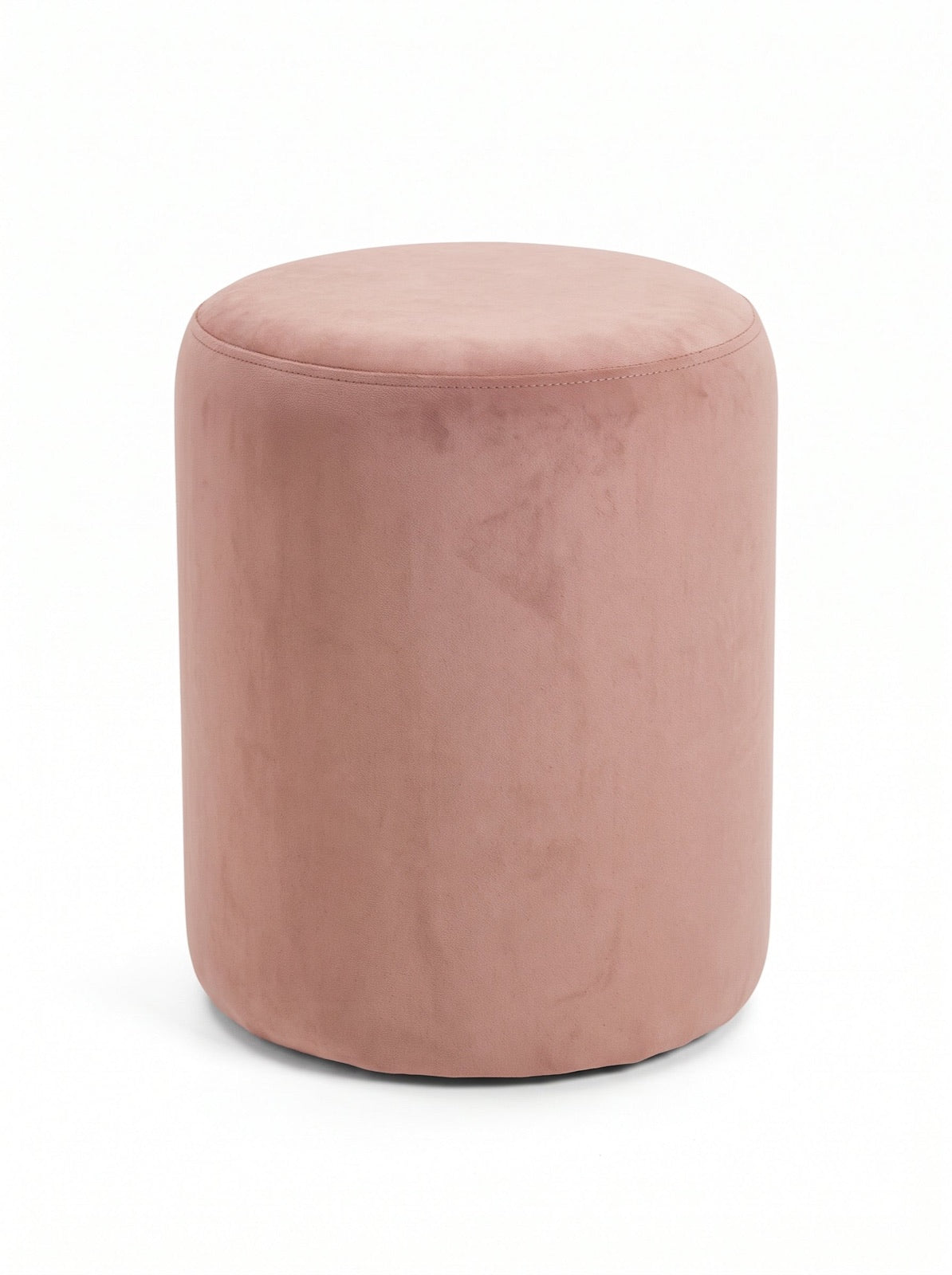 Puff Fina en pana antimanchas color Rosa, redondo y sin patas, imagen ilustrativa - Tienda de Banquitos