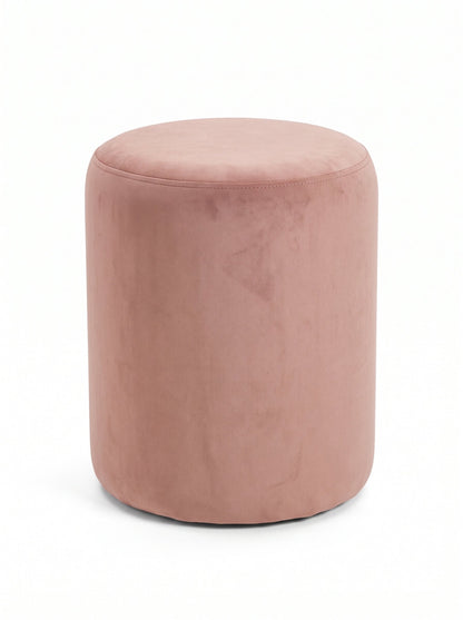 Puff Fina en pana antimanchas color Rosa, redondo y sin patas, imagen ilustrativa - Tienda de Banquitos