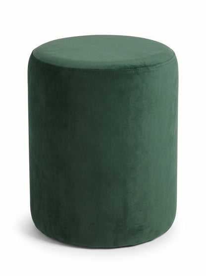 Puff Fina en pana antimanchas color Verde inglés, redondo y sin patas, imagen ilustrativa - Tienda de Banquitos